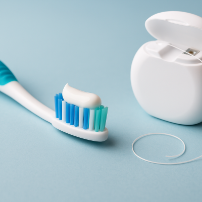 Symbolbild einer Zahnbürste und Zahnseide – Thema Reihenfolge bei der Zahnpflege